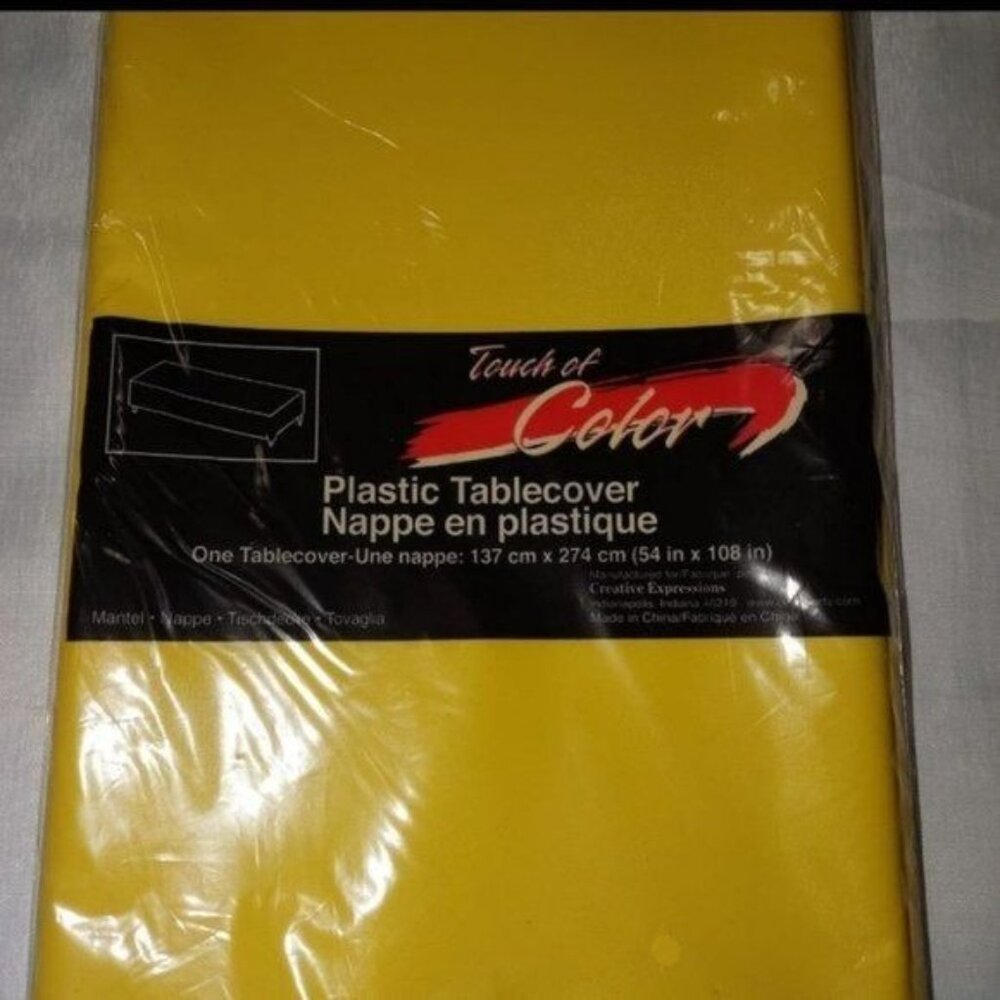 YELLOW PLASTIC TABLECOVER- ONE  COVER -NEW